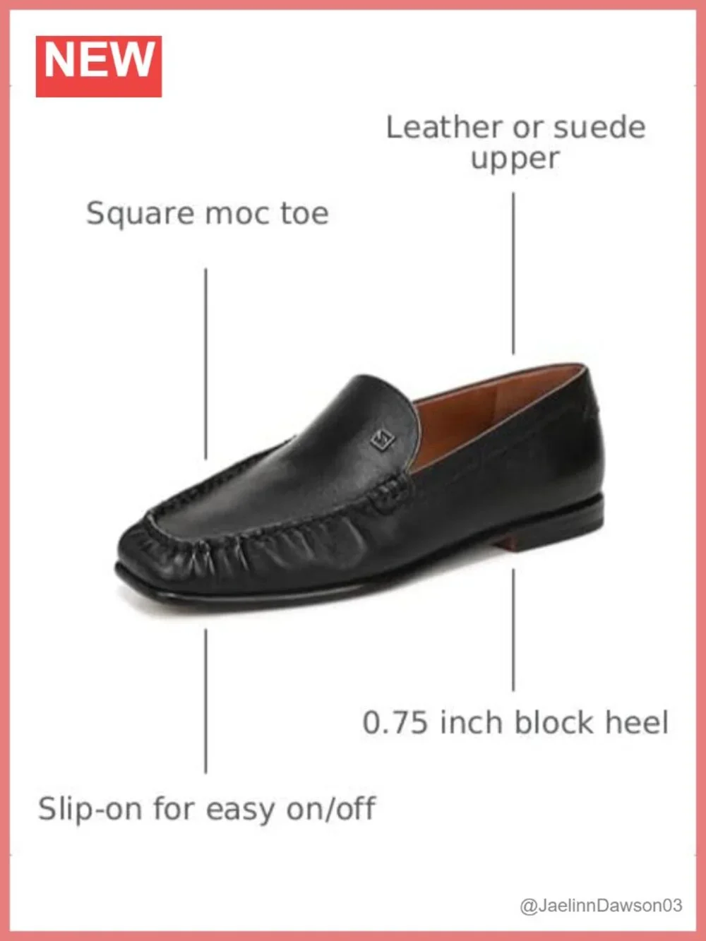 Women's Slip On Loafer Leather Square Toe Hand Stitch Low Heel